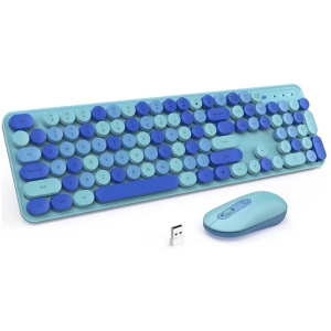 Zolveisa CK280 + CM622 Wireless Retro Keyboard and Mouse Set – Typewriter Style – Quiet – 2.4G USB – QWERTY – Blue